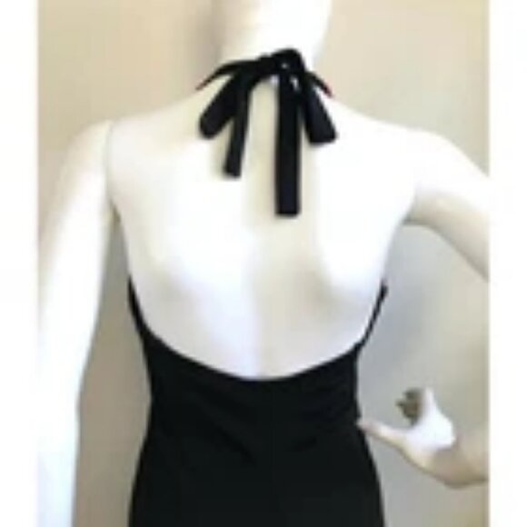 Vintage 1990s Halter Maxi Dress Long Fine Soft Knit Black Pink Fancy Patio Small - Picture 6 of 6